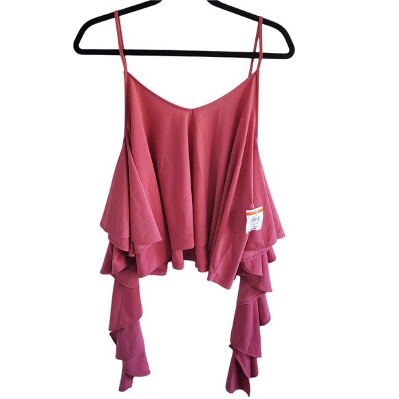 Leith Top Blouse Tank Top L XL Pink Coral Cold Shoulder Ruffle Sleeve NWT Boho - Picture 2 of 8